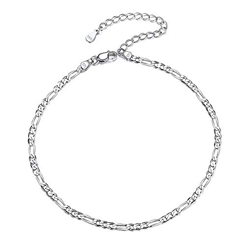 ChicSilver Figarokette Fußkette Figaro Armband aus 925er Sterling Silber Dame Mädchen Fußkettchen für Muttertag Valentinstag von ChicSilver