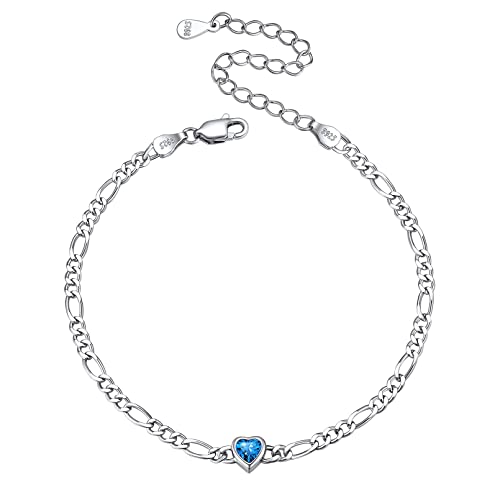 ChicSilver Figarokette Armband, 925 Herz Armkette mit Türkis Geburtsstein, Boho Armschmuck für Strand, Geschenke für Valentinstag Geburtstag Muttertag von ChicSilver