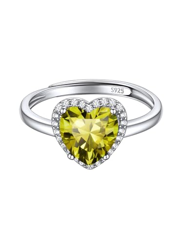 ChicSilver Frauen Fingerring Silber Liebe Herz Ring mit Peridot Gebursstein Damen Verstellbarer Ringe Silber 925 Ring mit Zirkonia Offen Silver Rings Women Vorsteckring Stapelring Schmuck für Party von ChicSilver