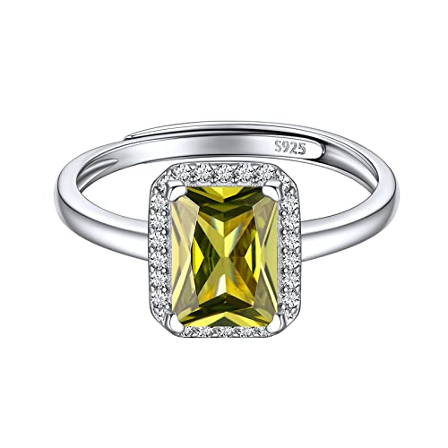 ChicSilver Fingerring mit Silber Quadrat Symbol für Damen Mädchen Verstellbarer Ring mit Quadrat Peridot Gebursstein Silber Ring für Verlorbung Hochzeit Party von ChicSilver