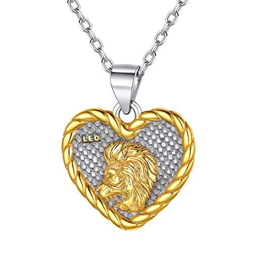 ChicSilver Gold Silber Löwe Kette Sternzeichen Halskette Damen Herzanhänger mit Gravur für Frauen Mädchen Damen von ChicSilver