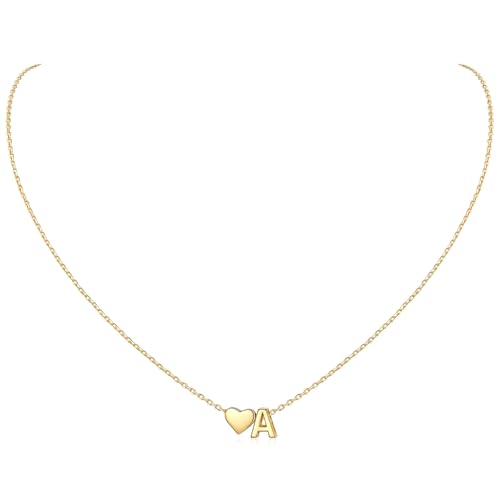 ChicSilver Goldene Halskette für Damen, Buchstabe Kette mit Herz, Kleine Herz Kette mit Letter A Anhänger, Initialen Kettenanhänger Kupfer Tiny Letter Necklace Halsband Modeschmuck für Frauen ChicSilver Goldene Halskette für Damen, Buchstabe Kette mit Herz, Kleine Herz Kette mit Letter A Anhänger, Initialen Kettenanhänger Kupfer Tiny Letter Necklace Halsband Modeschmuck für Frauen von ChicSilver