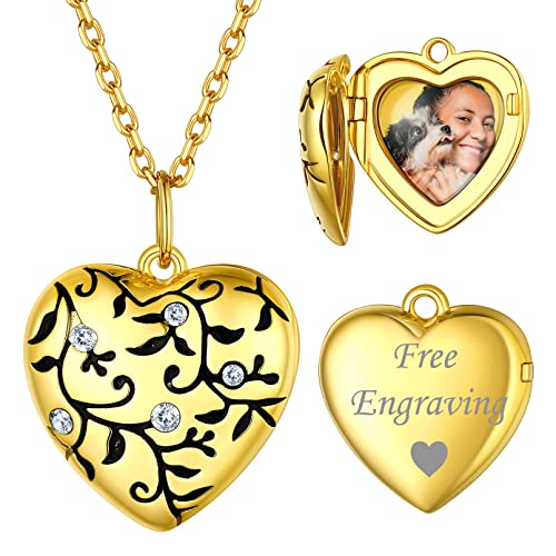 ChicSilver goldener Herz Medaillon Anhänger mit Zweige Symbol Personalisierter Bildanhänger mit 55cm lang Kette Photo Amulett für Freundin Ehefrau von ChicSilver