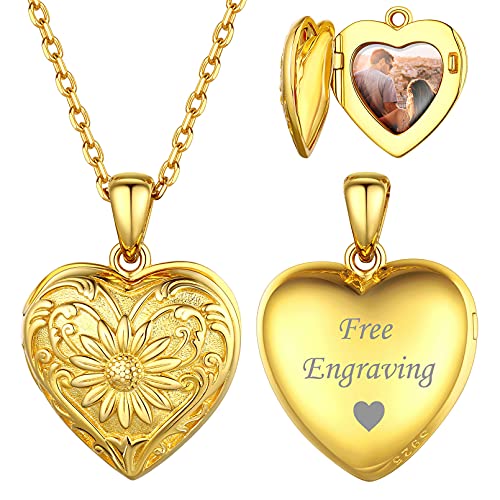 ChicSilver goldener Herzform Medaillon zum Öffnen Photo Bild Anhänger mit Ihr Wunsch Gravur Personalisierter Foto Herzanhänger für Geburtstag Valenting Weihnachten von ChicSilver