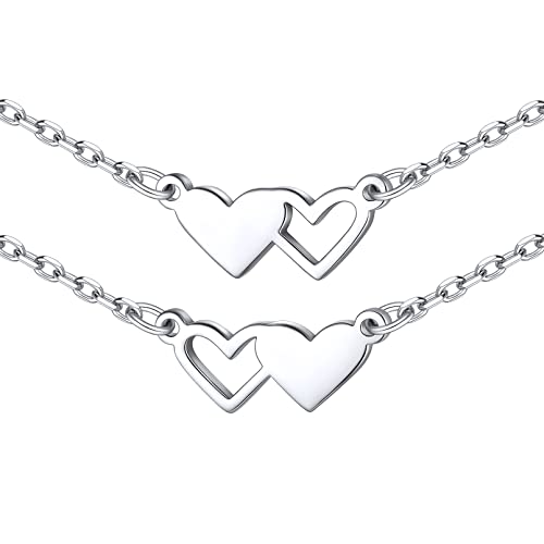 ChicSilver Herzkette für Damen Frauen, 925 Silber BFF Freundschaftskette für 2, Mutter Tochter Kette，Herz Schmuck mit Geschenkebox für Freundin Ehefrau Tochter von ChicSilver