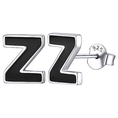 ChicSilver Initiale Buchstabe Ohrringe für Damen Mädchen 925 Schwarz Epoxy Damen Alphabet Z Ohrhänger Punk Ohrschmuck mit Schmuckbox für Geburtstag Valentinstag von ChicSilver
