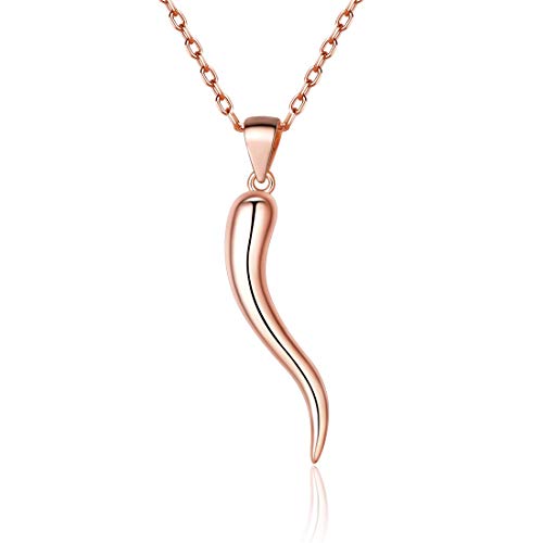 ChicSilver Rosegold Italienische Horn Halskette Charm Glücks-Talisman-Anhänger mit 45cm-Rolo-Ketten Charm Amulett für Geburtstag Hochzeit Verlorbung von ChicSilver