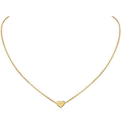 ChicSilver Damen Kette, goldene Halskette mit Herz Anhänger, Personalisierter Minimalisitischer Schmuck für Mädchen Frauen, Charm Anhänger für Valentinstag Geburtstag von ChicSilver