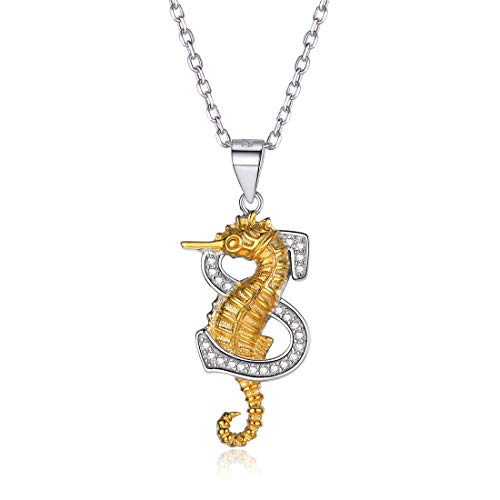 ChicSilver 925 Sterling Silber Seahorse Halskette für Frauen Initial S Anhänger Tier Schmuck mit Kette Boho Schmuck für Mädchen von ChicSilver