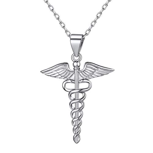 ChicSilver Medizinische Caduceus-Kette 925 Silber medizinisches Symbol Engelsflügel Schlangen Halskette für Herren Männer von ChicSilver