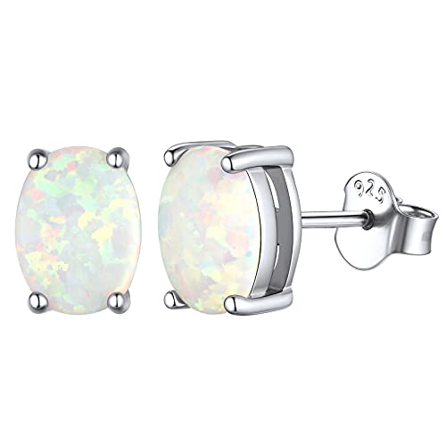 ChicSilver Oval Opal Ohrring für Damen Mädchen 925 Silber Opal Ohrstecker 6mm Oval Opal Ohrring mit Geschenkebox für Hochzeit Verlorbung Weihnachten von ChicSilver