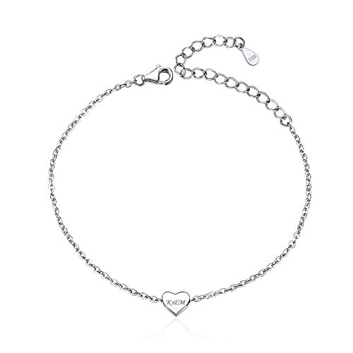 ChicSilver Personalisierte Damen Armband auch als Fußkette mit Herz Anhänger mit 16+5cm Verlängerung mit Geschenkebox für Kinder von ChicSilver