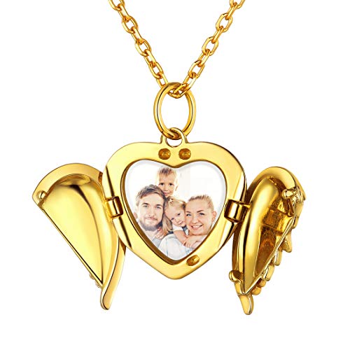 ChicSilver Personalisierter Medaillon Herzform Amulett mit Flügel Mädchen Damen Fotoanhänger mit Geschenkebox für Alltag Party von ChicSilver