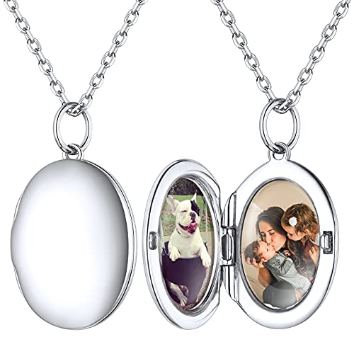 ChicSilver Personalisierter Oval Medaillon Anhänger mit Foto Text Gravur Silber Oval Medaillon Amulett mit Geschenkebox für Verlorbte Familien von ChicSilver