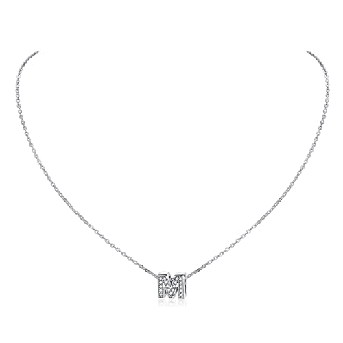 ChicSilver Platin buchstabeketten Kette mit Zirkonia M anhänger Silber Partnerkette Freundschaftskette für Damen und Mädchen von ChicSilver