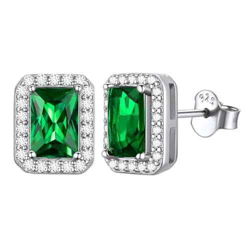 ChicSilver Quadratisch Ohrstecker für Damen Mädchen Trendiger Ohrschmuck mit Quadratisch Smaragd Gebursstein Hypoallergen Ohrstecker für Weihnachten Valentinstag von ChicSilver