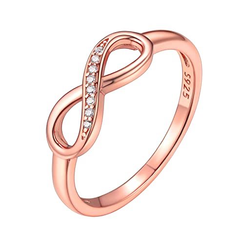 ChicSilver Ring mit Zirkonia für Damen Mädchen Infinity Unendlichkeit Symbol Fingerring in Ringgröße 67 Promise Ehering Rosegold Ewigkeitsring für Freundin Ehefrau von ChicSilver