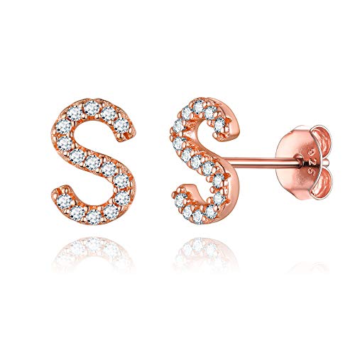 ChicSilver Rosegold Damen Anfangsbuchstabe S Ohrstecker mit Zirkonia Partner Ohrschmuck für Paar Pärchen von ChicSilver