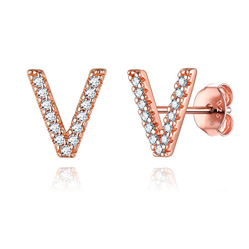 ChicSilver Rosegold Damen Buchstabe V Ohrstecker Initiale Anfangsbuchstabe Ohrschmuck für Freundin Ehefrau von ChicSilver