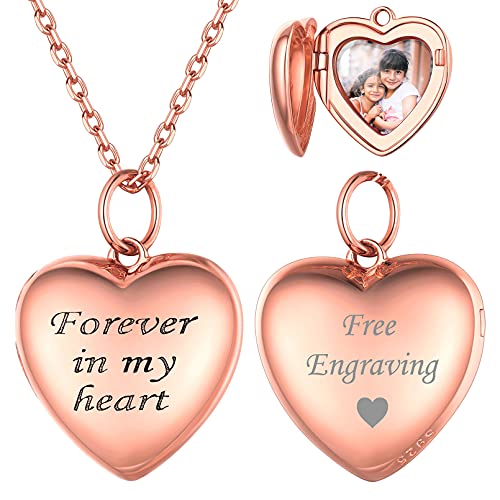 ChicSilver Rosegold Herzform Anhänger mit „Forever in my heart“ Schrift auf Vorderseite Personalisierter Medaillon mit Bild/Text für Familie Liebespaar Schwester von ChicSilver