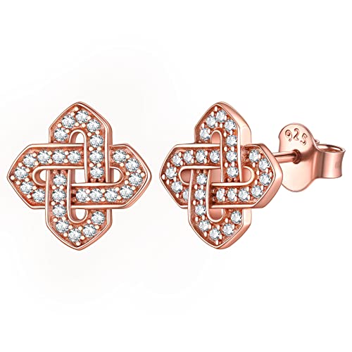 ChicSilver Rosegold Quartärer keltischer Knoten Ohrstecker mit Zirkonia Damen Mädchen Piercing Zirkonia Ohrstecker mit Celtic Knot Symobl für Freundin Ehefrau von ChicSilver