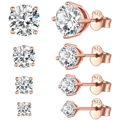 ChicSilver Rosegold Ohrstecker Set für Damen Mädchen, 4 Paar Zirkoina Ohrring Stecker, Bling Zirkonia Ohrstecker Set für Geburtstag Valentinstag Weihnachten von ChicSilver