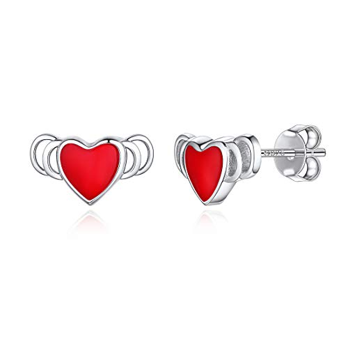 ChicSilver Rotes Herz Ohrringe Emaille Sterling Silber Schmuck Engel Flügel Herz Ohrstecker für Frauen Engagement Valentinstag von ChicSilver