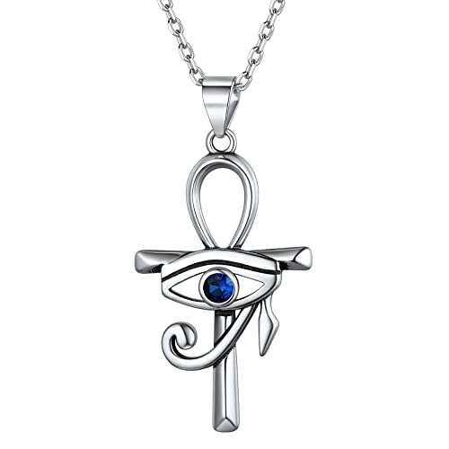 ChicSilver Silber Ankh Kreuz Kette mit Horusauge Symbol Ägyptischer Ankh Kreuz Amulett mit Horusauge für Geburtstag Vatertag Weihnachten von ChicSilver