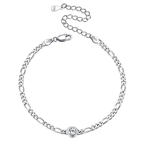 ChicSilver Silber Armband für Damen, 925 Figarokette Armkette mit Diamant Geburtsstein, Boho Armschmuck mit Geburtsstein für Strand, Schmuck für Frauen Mädchen von ChicSilver