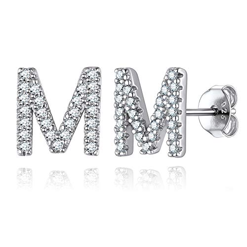 ChicSilver Silber Damen Anfangsbuchstabe M Ohrstecker mit Zirkonia Initiale Buchstabe Ohrschmuck für Hochzeit Verlorbung von ChicSilver