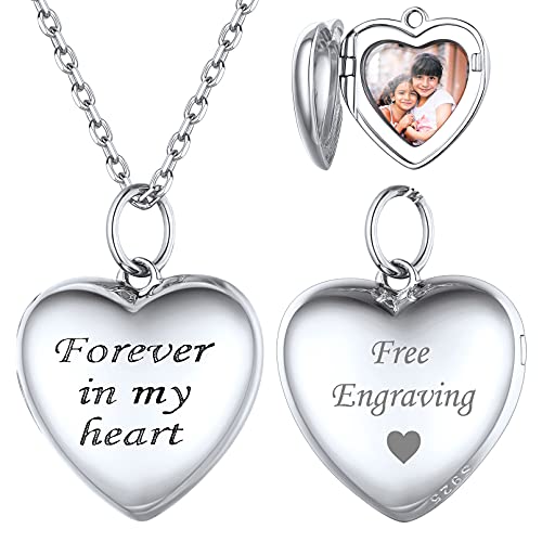 ChicSilver Silber Damen Herz Medaillon mit „Forever in my heart“ Schrift Photo Bild Amulett mit Foto/Text Gravur Personalisierter Herzanhänger für Valentinstag Geburtstag von ChicSilver