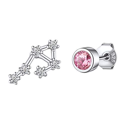 ChicSilver 925er Silber Damen Ohrringe - Sternbild Waage Ohrstecker Mit Rosenquarz - Freundschafts Ohrschmuck von ChicSilver