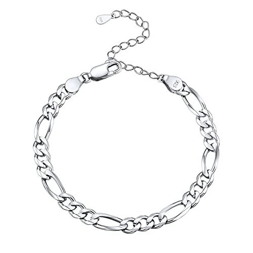 ChicSilver Silber Figaro Armband aus 925 Damen Armskette 5mm 16cm+5cm Armband für Mama von ChicSilver