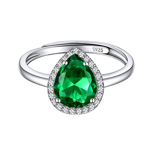 ChicSilver Silber Fingerring für Damen Mädchen Trendiger Ring mit Tropfen Smaragd Gebursstein Verstellbarer Ring für Weihnachten Valentinstag von ChicSilver