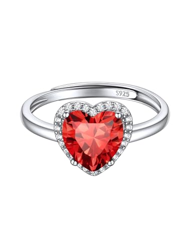 ChicSilver Silber Fingerring mit Liebe Herz Zirkonia für Damen Mädchen Verstellbarer Ring mit Herz Rubin Gebursstein 925 Herzring mit Stein Offener Ehering Commitment Ringe Schmuck für Verlobung von ChicSilver