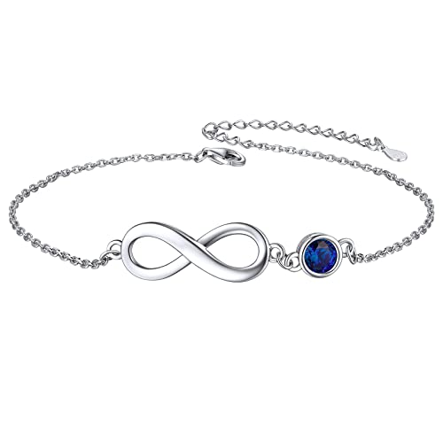 ChicSilver Silber Halskette mit Infinity Unendlichkeit Symbol Kette mit Zirkonia Saphir Sommer Strand Fußkettchen mit Geschenkebox für Weihnachten Valentinstag von ChicSilver