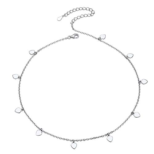 ChicSilver Silber Herz Choker Kette Damen Herz Kette 33cm für Mama Freundin Tochter von ChicSilver