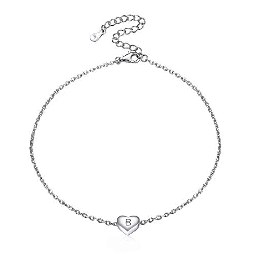 ChicSilver Silber Herz Fußkette Damen Buchstabe Anhänger B Fußband 22cm+5cm Verlängerung mit Schmuckbox von ChicSilver