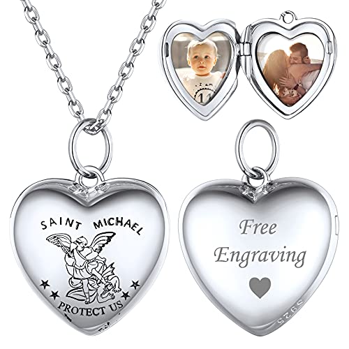 ChicSilver Silber Herz Medaillon für 2 Foto Personalisierter Heiliger Michael Medaillon Amulett Anhänger mit Ihr Wunschgravur für Geburtstag Valentinstag Weihnachten von ChicSilver