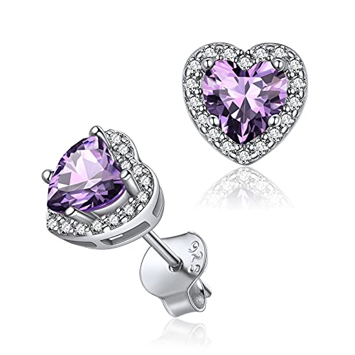 ChicSilver Silber Herz Ohrstecker mit Amethyst Gebursstein Damen Mädchen Piercing Birthstone Ohrstecker für Freundin Ehefrau Tochter von ChicSilver