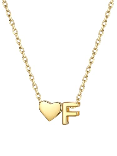 ChicSilver Silber Kette für Damen, Buchstabe Halskette Gold mit Herz, Kleine Herz Kette mit Letter F Anhänger Gold, Modeschmuck für Damen Mädchen von ChicSilver