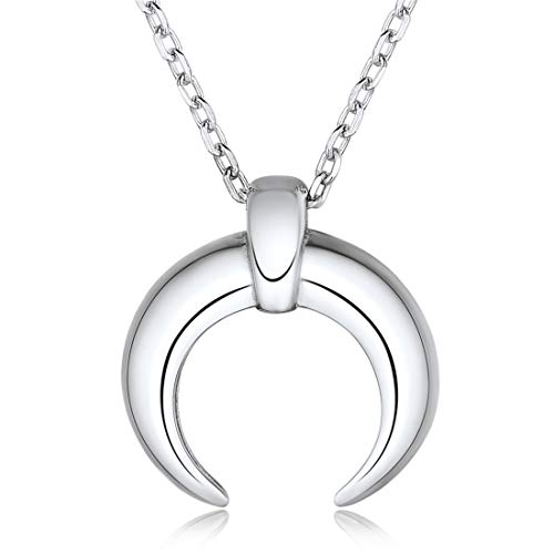 ChicSilver Silber Kette für Damen Frauen, Halbmond Anhänger mit Rolokette, Charm Filgrane Halskette für Freundin Ehefrau Mama Tochter von ChicSilver