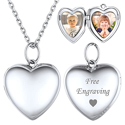 ChicSilver Silber Medaillon Anhänger für 2 Foto Damen Mädchen Herz Medaillon zum öffnen Personalisiereter Photo Amulett mit 45cm lang Kette für Valentinstag Weihnachten von ChicSilver