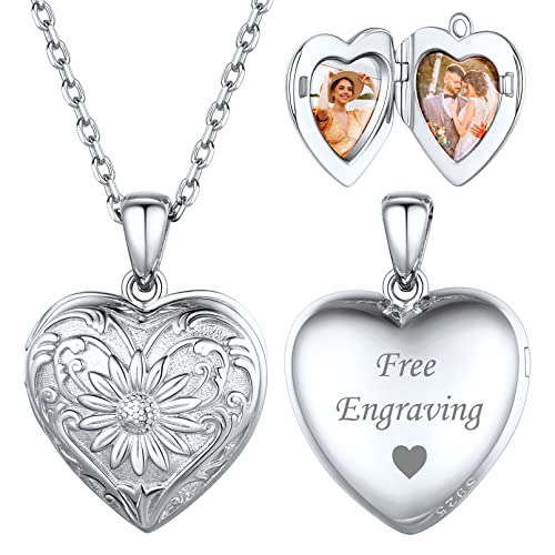 ChicSilver Silber Medaillon Anhänger mit Foto Text Gravur Personalisierter Bildanhänger mit Gravr Damen Mädchen Silber Medaillon mit Geschenkebox für Muttertag Geburtstag von ChicSilver