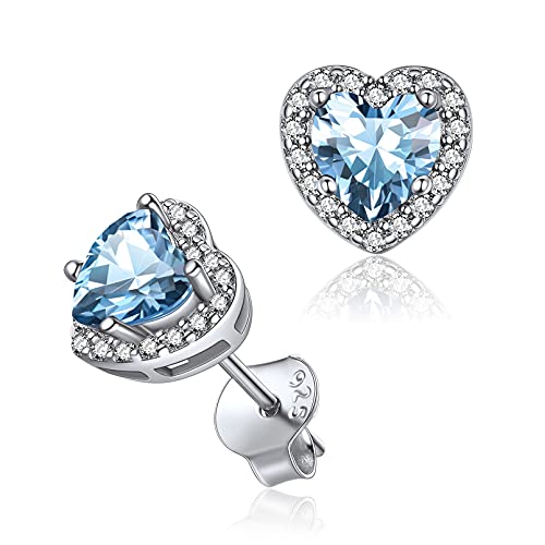 ChicSilver Silber Ohrstecker mit Aquamarin Gebursstein für Damen Mädchen Herz Birthstone Ohrstecker Piercing Ohrschmuck für Valentinstag Hochzeit von ChicSilver