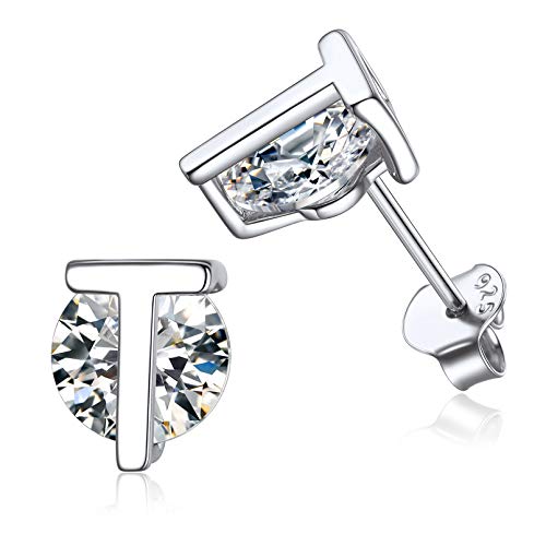ChicSilver Silber Ohrstecker mit Buchstabe T Schöne Rund Zirkonia Ohrstecker mit Geschenkebox für Weihnachten Geburtstag von ChicSilver