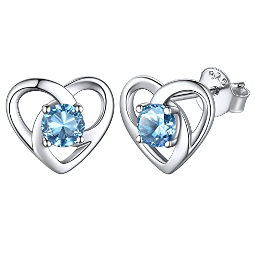 ChicSilver Silber Ohrstecker mit Zirkonia Monatsstein März Aquamarin Damen Mädchen 925 Irischer Keltischer Knot Herz Ohrstecker für Weihnachten Valentinstag Muttertag von ChicSilver