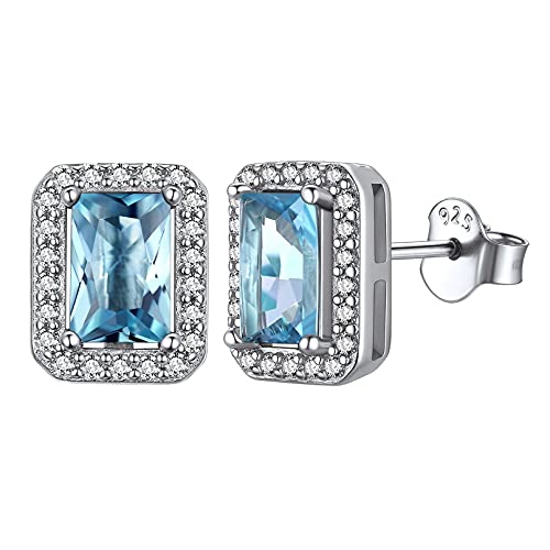 ChicSilver Silber Quadrat Ohrstecker mit Aquamarin Gebursstein für Damen Mädchen Quadratisch Birthstone Ohrstecker Piercing Ohrschmuck für Valentinstag Hochzeit von ChicSilver