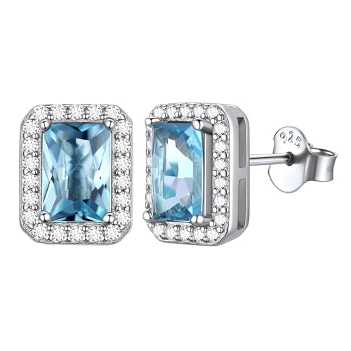 ChicSilver Silber Quadrat Ohrstecker mit Aquamarin Gebursstein für Damen Mädchen Quadratisch Birthstone Ohrstecker Piercing Ohrschmuck für Valentinstag Hochzeit von ChicSilver