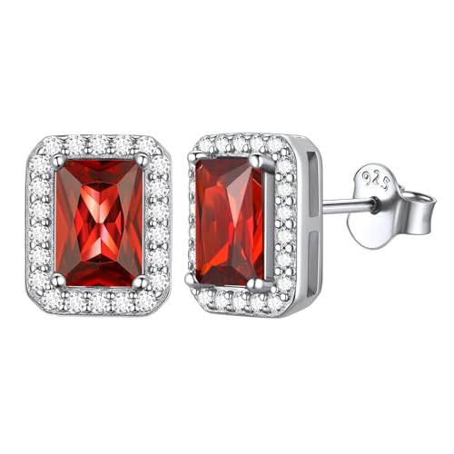 ChicSilver Silber Quadrat Ohrstecker mit Quadratisch Symbol für Damen Mädchen Hypoallergen Ohrschmuck mit Quadratisch Rubin Gebursstein Piercing Ohrstecker für Freundin Ehefrau von ChicSilver